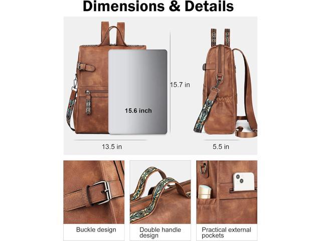 FADEON Leather Laptop Backpack for Women, Designer Ladies Work Travel Computer Backpack with Laptop Compartment Purse Brown