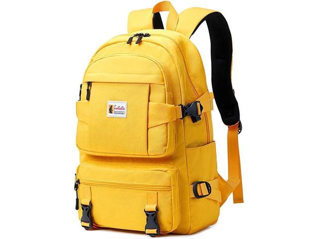 College Backpack Teen Lightweight School Book Bag with USB Charger Port Casual Daypack (Yellow) for Women Men Youth