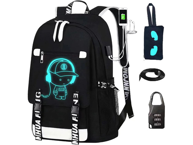 School Backpack for Boys Print Backpack Teenagers Anime Large School Bag Outdoor Reflective Daypack. Luminous Pattern Travel Laptop Backpack - With...