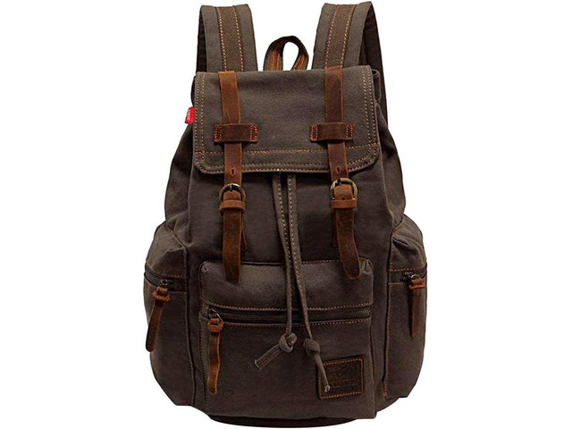 koolehaoda Vintage Canvas Backpack Rucksack Unisex Casual Backpack for 12-17' Laptop Backpack Travel Camping Hiking Bag (L-Army Green)