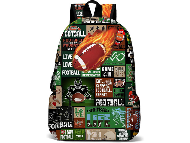 Fire Football School Backpack for Boys Bookbag, 17 Inch Football Backpack for School, Kids Footballs Sports Theme Laptop Back Pack for School...