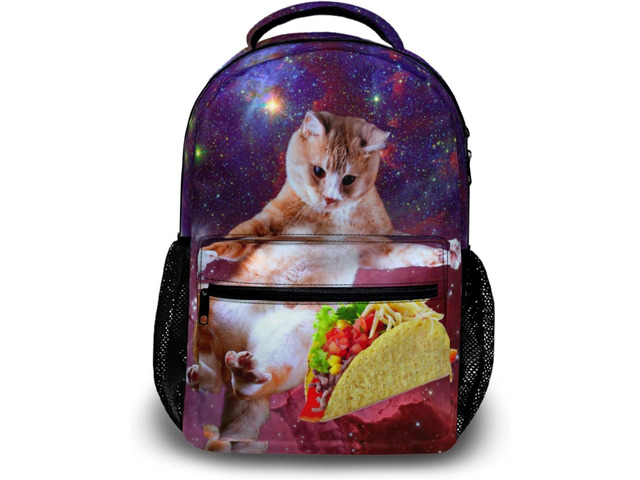 Space Taco Cat Laptop Backpack - Cute Universe Galaxy Burrito Kitten College Students Bookbags Beautiful Purple Nebula School Bags Travel Computer...