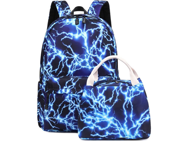 Boy School Backpack Elementary Middle Lightning Bookbag Laptop Teenager Waterproof Lightweight 17 Inches (Suit Blue)