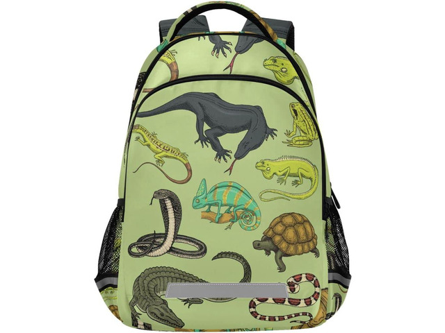 Snakes Lizard Chameleon and Turtle Animal Backpack with Reflective Stripes, Laptop School Book Bag Lightweight Computer Backpacks for Men Women Kids