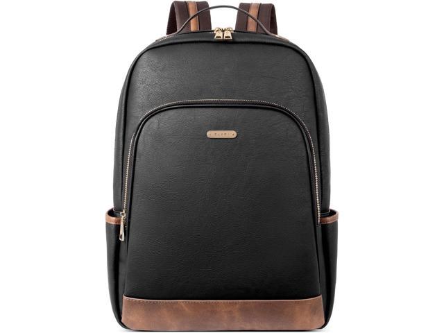 CLUCI Leather Backpack for Women 15.6 inch Laptop Backpack Purse Computer Backpack for Travel Airplane Casual Daypack Beige with Brown