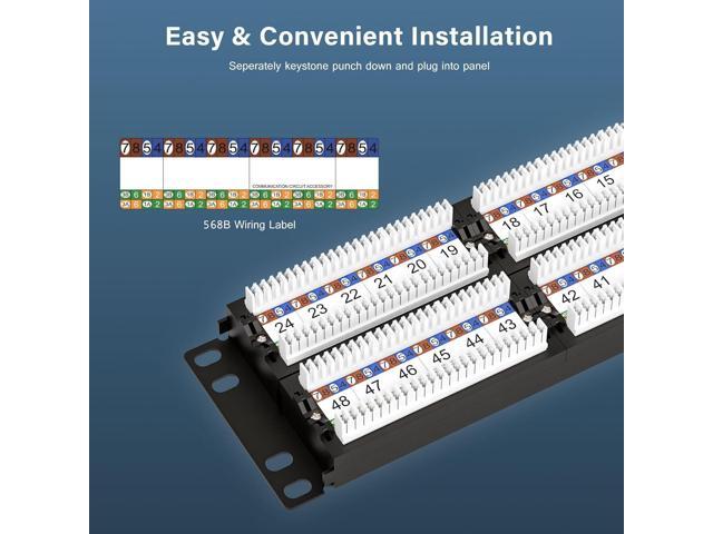 iwillink 48-Port Cat6 Patch Panel, 10Gbps RJ45 Keystone Network Panel for Rackmount or Wall Mount, Ideal for Gigabit Ethernet Connections