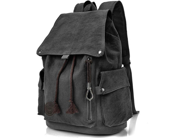 Canvas Backpack Vintage Backpack Black Daypack for Men Women Laptop Travel Rucksack