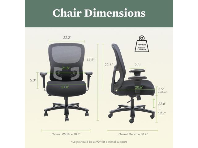 HON Sadie Big and Tall Office Chair, Ergonomic Chair with Mesh Back, Lumbar Support, Home Office Desk Chairs, 350 lb Max, Black