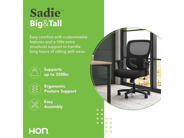HON Sadie Big and Tall Office Chair, Ergonomic Chair with Mesh Back, Lumbar Support, Home Office Desk Chairs, 350 lb Max, Black
