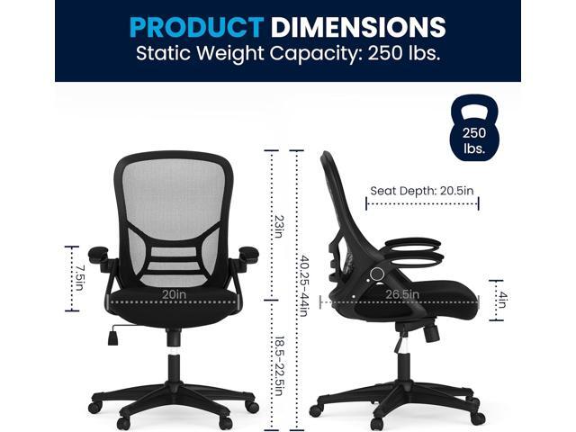 Flash Furniture Porter High Back Black Mesh Ergonomic Swivel Office Chair with Black Frame and Flip-up Arms