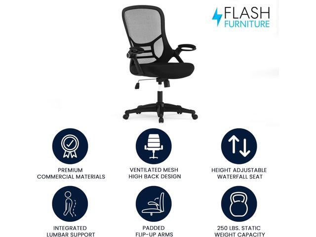Flash Furniture Porter High Back Black Mesh Ergonomic Swivel Office Chair with Black Frame and Flip-up Arms