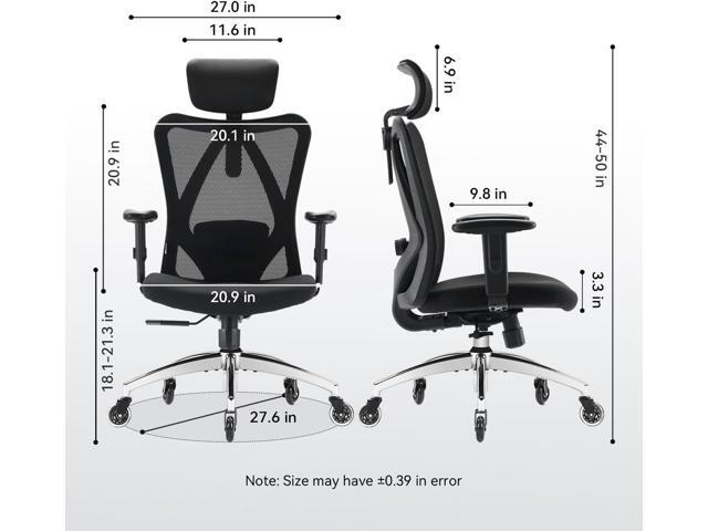 Ergonomic Office Chair, Mesh Computer Desk Chair with Adjustable Sponge Lumbar Support, Thick Cushion, PU Armrest and Headrest, High Back Swivel...