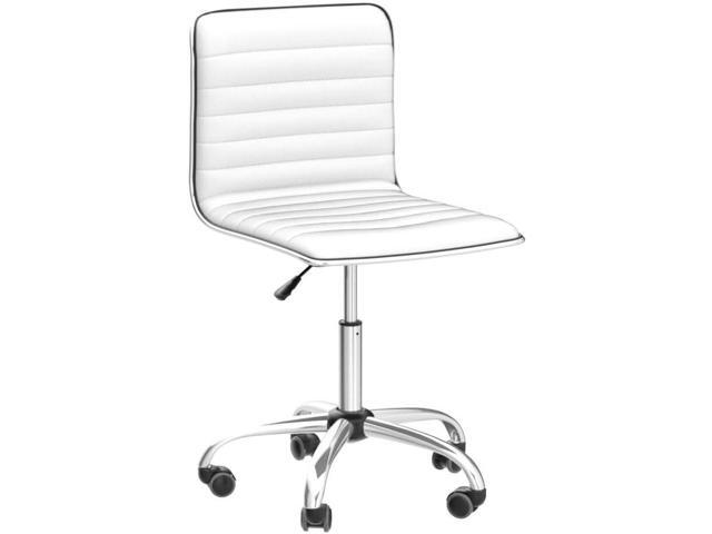 Yaheetech Adjustable Task Chair PU Leather Low Back Ribbed Armless Swivel Desk Chair Office Chair Wheels White, Set of 2