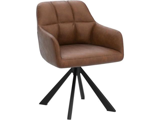 EALSON Comfy Leather Desk Chair Modern Computer Task Chair no Wheels Swivel Accent Chair with Mid Back Arm Chair for Living Room/Bedroom/Home...