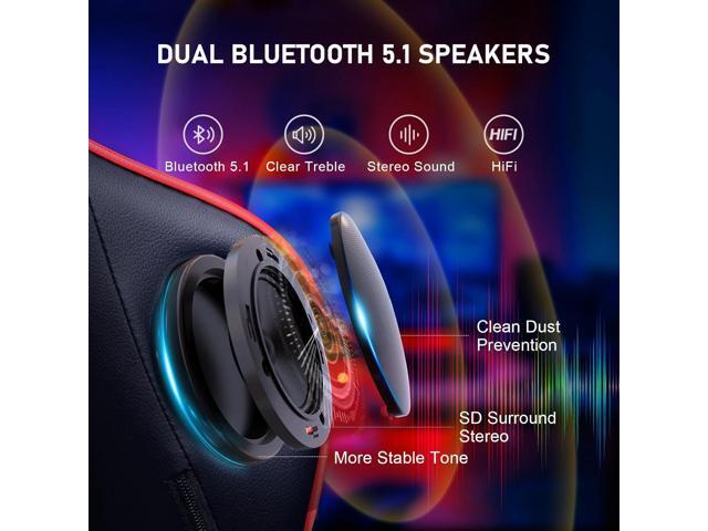 GTRACING Gaming Chair with Footrest Speakers Video Game Chair Bluetooth Music Heavy Duty Ergonomic Computer Office Desk Chair Red