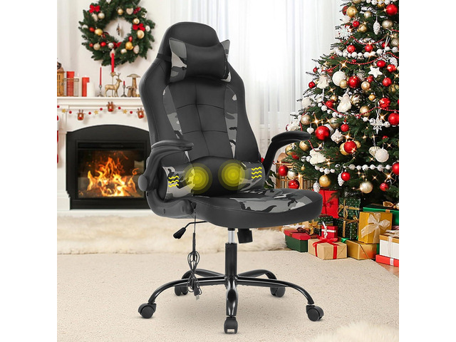 Gaming Chair Ergonomic Home Office Video Game Chairs Massage PU Leather Computer Chair Adjustable Swivel Chairs with Lumbar Support Headrest, Camo