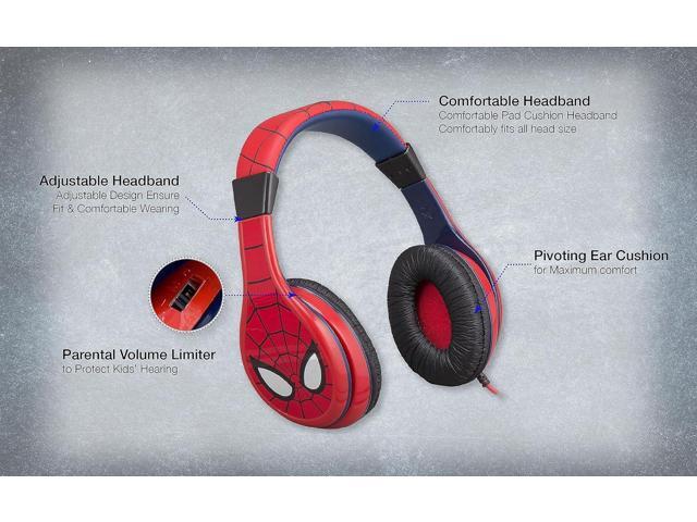 eKids Spiderman Kids Headphones, Adjustable Headband, Stereo Sound, 3.5Mm Jack, Wired, Tangle-Free, Volume Control, Childrens Headphones Over Ear...