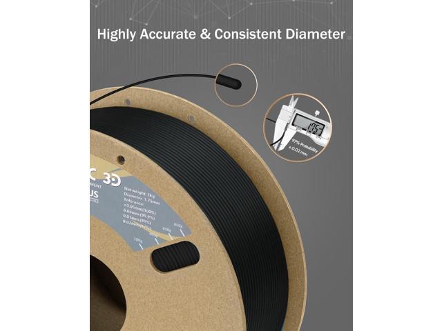 DURAMIC 3D PLA+ Filament 1.75mm 1Kg Black, PLA Plus Filament 1Kg Spool(2.2lbs) Tougher and Stronger, Dimensional Accuracy Probability +/- 0.02mm