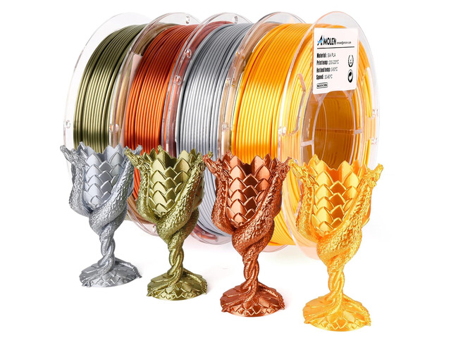 AMOLEN PLA 3D Printer Filament PLA Filament 1.75mm Silk Filament Bundle,Gold, Silver,Bronze, Red Copper,3D Printing Filament Bundle, 200gX 4 Spools