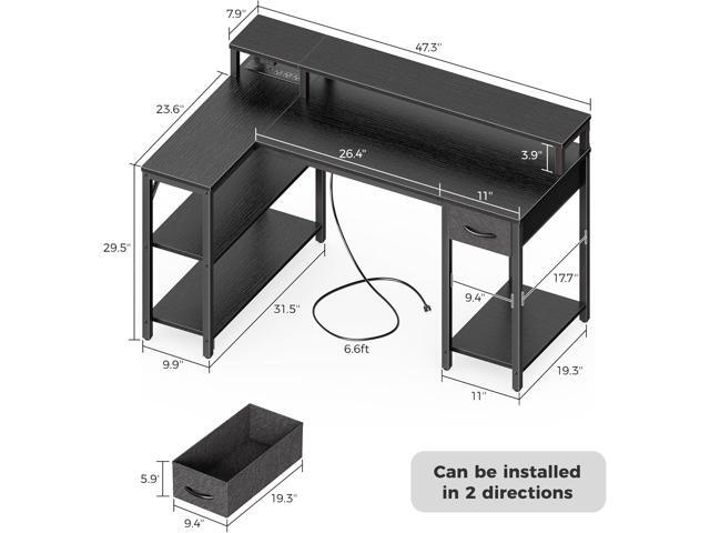 SUPERJARE Reversible L Shaped Gaming Desk with Drawer, LED Lights & Power Outlets, Corner Computer Desk with Shelves & Monitor Stand for Home,...