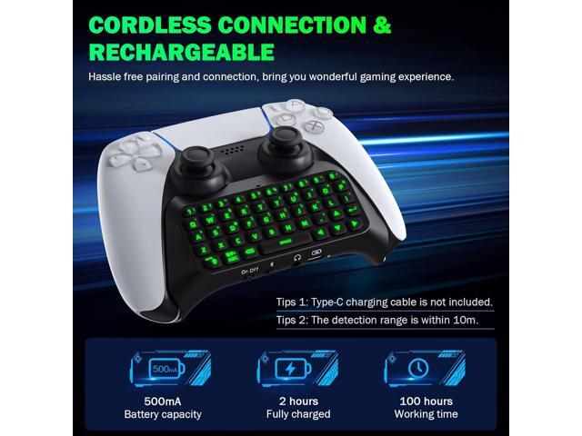 MoKo Keyboard for PS5 Controller with Green Backlight, Bluetooth Wireless Mini Keypad Chatpad for PlayStation 5, Built-in Speaker & 3.5mm Audio...