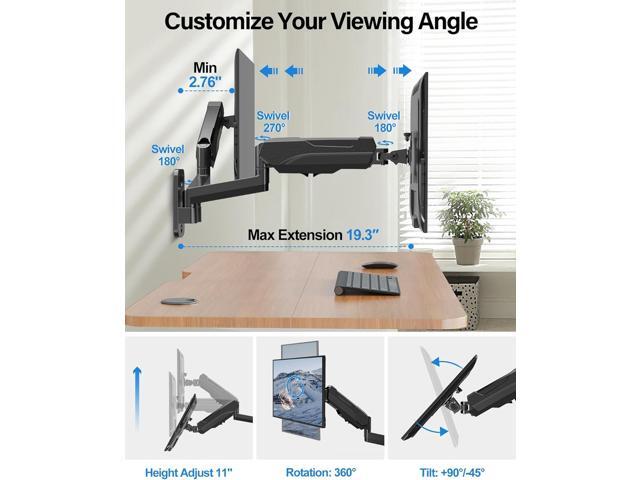 MOUNTUP Dual Monitor Wall Mount for 2 Max 32 Inch Computer Screen, Fully Adjustable Gas Spring Double Monitor Arm, Wall Mounted Monitor Holder...