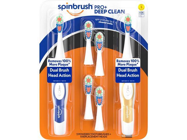 Spinbrush Pro+ Deep Clean Value Pack, Battery Toothbrush for Adults, 2 Brushes & 4 Replacement Heads
