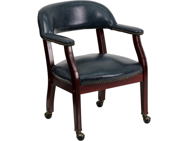 Flash Furniture Sarah Navy Vinyl Luxurious Conference Chair with Accent Nail Trim and Casters Casters, Vinyl Upholstery
