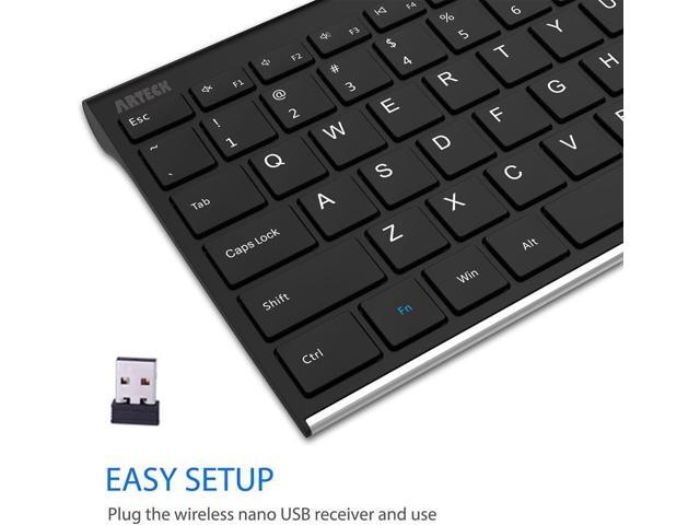 Arteck 2.4G Wireless Keyboard Stainless Steel Ultra Slim Full Size Keyboard with Numeric Keypad for Computer/Desktop/PC/Laptop/Surface/Smart TV and...