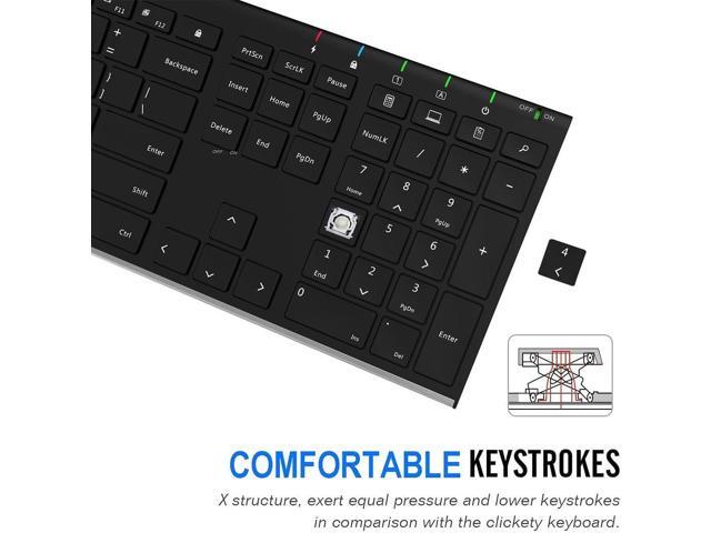 Arteck 2.4G Wireless Keyboard Stainless Steel Ultra Slim Full Size Keyboard with Numeric Keypad for Computer/Desktop/PC/Laptop/Surface/Smart TV and...