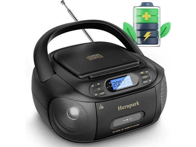 CD Cassette Player Combo, Hernpark Rechargeable Boombox with Bluetooth 5.1, Tape Recording, FM Radio, Super Bass, Stereo Sound, Aux/USB Drive,.
