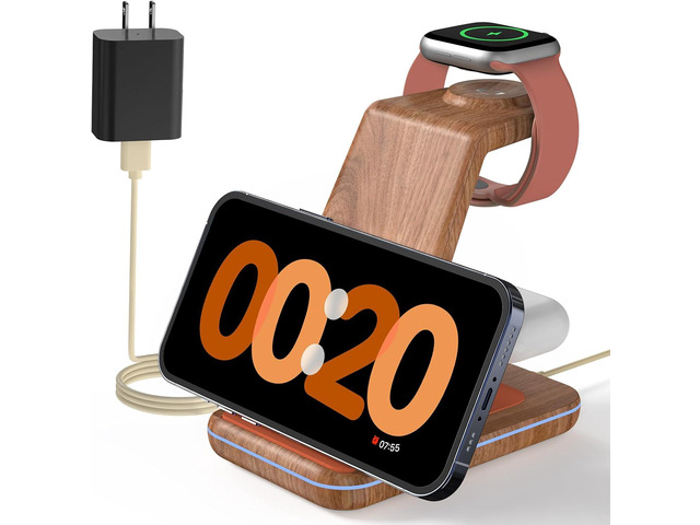 JoyGeek 3 in 1 Charging Station for Apple Devices, Wireless Charger Stand for iPhone 17/16/15/14/13/12/11/SE/X Pro Max Plus - Apple Watch...