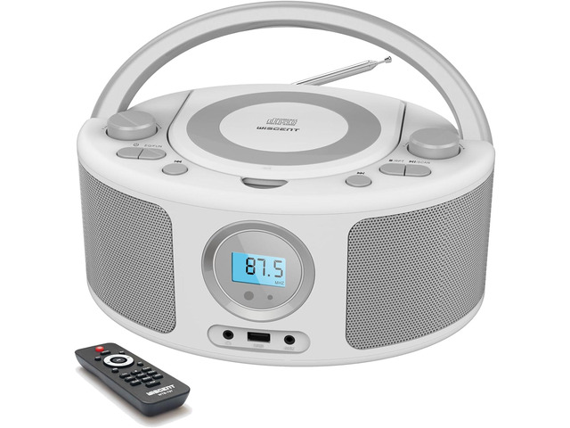 Portable CD Player Boombox with Bluetooth, FM Radio, Remote Control, USB Port and AUX Headphone Jack, MP3 CDs Compatible, Clear Stereo Sound,...