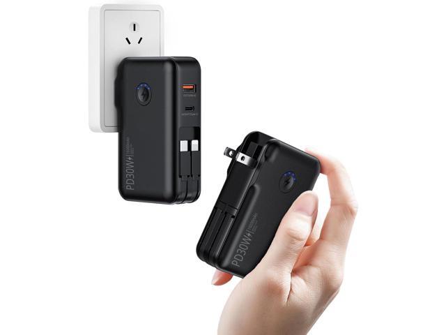 Portable Charger, Power Bank, 16000mAh Power Bank Built-in AC Wall Plug and Cables, PD 30W and QC4.0 Fast Charger for iPhone and Android Phones and...