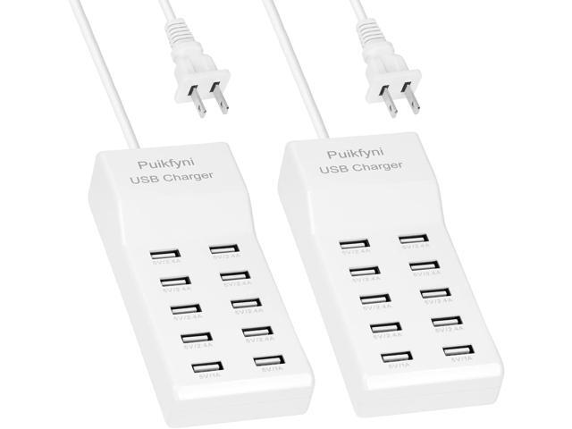 10-Ports USB Charger Family-Sized Desktop USB Rapid ChargerSmart USB Charger for Multiple Devices,Smart watches Smart Phones Tablets (2 pack)