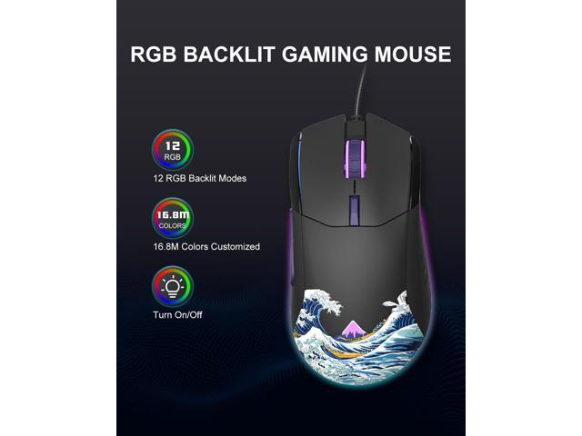 COSTOM Womier USB Wired Gaming Mouse for PC Computer Windows Mac Laptop, Lightweight Silent RGB Backlit Mouse with Adjustable 12000DPI/7...