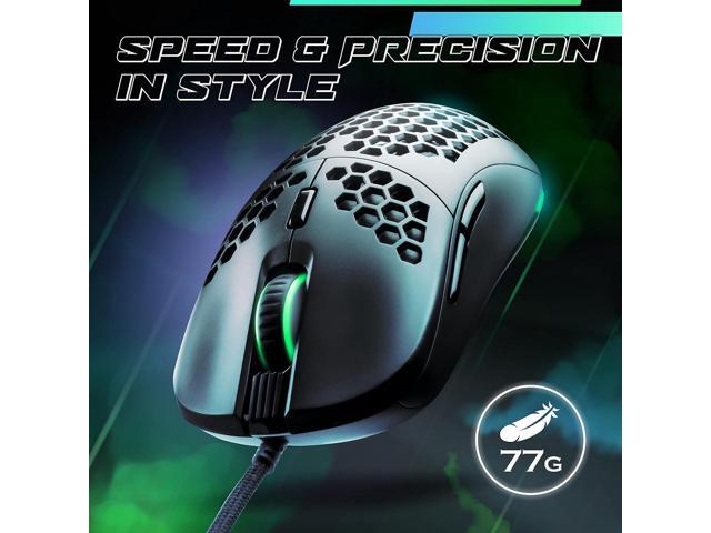 GUNMJO Gram DIY Honeycomb Shell Wired RGB Gaming Mouse, PC Gaming Mouse with 9 Buttons and Up to 10,000 DPI, Computer Mice for PC Gaming, Black Color
