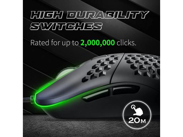GUNMJO Gram DIY Honeycomb Shell Wired RGB Gaming Mouse, PC Gaming Mouse with 9 Buttons and Up to 10,000 DPI, Computer Mice for PC Gaming, Black Color