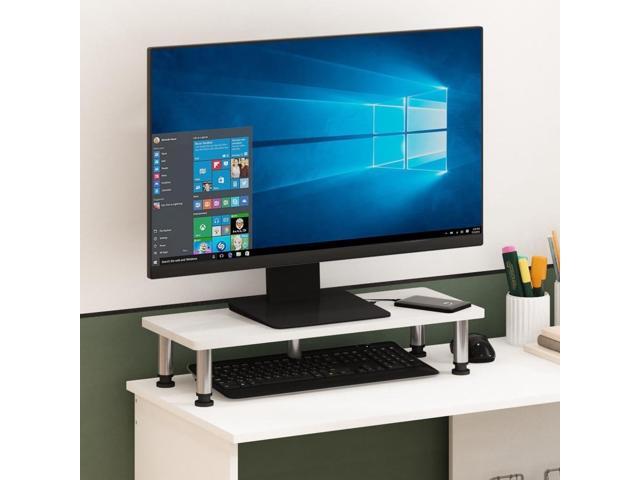 Furinno Turn-N-Tube Monitor Riser Stand, White Oak, Stainless Steel Tubes
