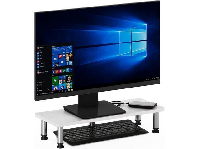 Furinno Turn-N-Tube Monitor Riser Stand, White Oak, Stainless Steel Tubes
