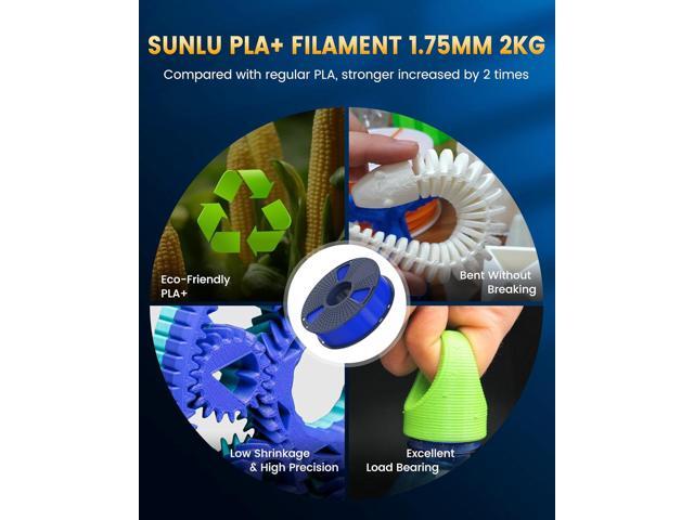SUNLU PLA+2.0 3D Printer Filament Bundle, 4KG Upgrade PLA+ Filament 1.75mm, Tougher and Stronger, Dimensional Accuracy +/-0.02mm, 1KG per Spool, 4...