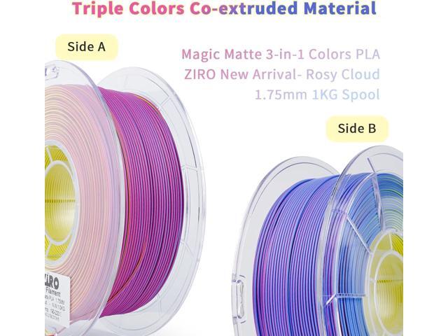 ZIRO PLA Filament Matte, Multicolors 3D Printer Filament, Tri-Colors 3-in-1 Chrome Coextrusion, Magic Visual Effect PLA, Fit Most FDM 3D...