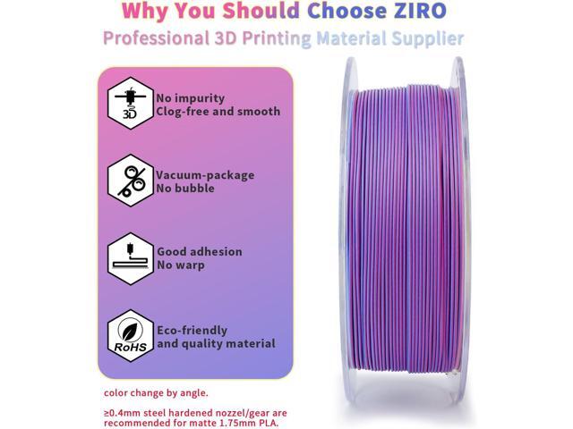ZIRO PLA Filament Matte, Multicolors 3D Printer Filament, Tri-Colors 3-in-1 Chrome Coextrusion, Magic Visual Effect PLA, Fit Most FDM 3D...