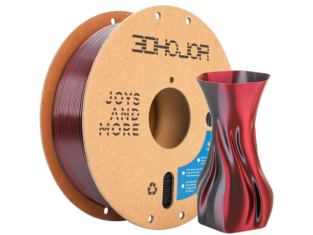 3DHoJor Silk PLA Filament 1.75mm Black Red Dual Color PLA 3D Printer Filament 2 in 1 Coextrusion 1KG Spool(2.2lbs) 3D Printing Filament Dimensional...