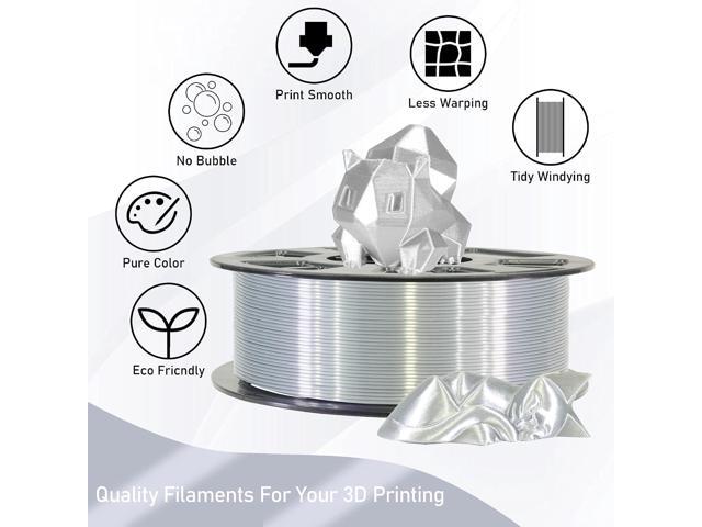 Silk Metalic Shiny Silver PLA 1.75mm 3D Printer Filament, Widely Support for Most 3D Printing Printer, 2.2lbs 1KG Silk PLA 3D Printing Material