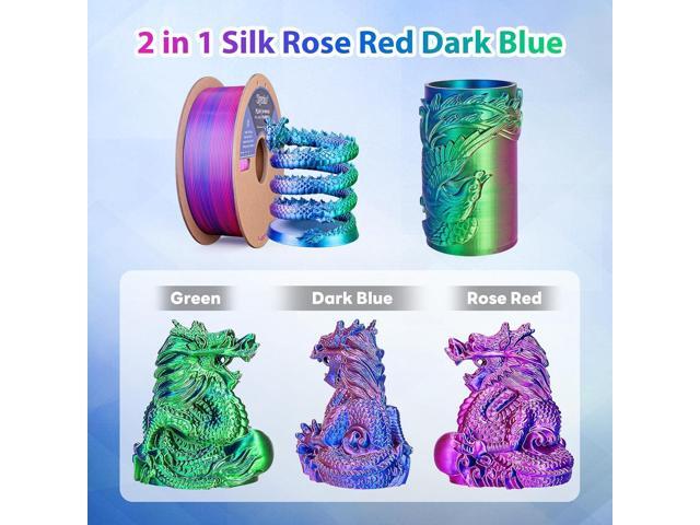 Silk PLA 3D Printer Filament Triple Color Silk PLA Filament 1.75mm 3D Printing Filament Fit Most FDM Printers, 1KG Spool(2.2lbs), 3 in 1 Color Rose...