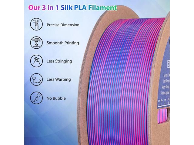 Silk PLA 3D Printer Filament Triple Color Silk PLA Filament 1.75mm 3D Printing Filament Fit Most FDM Printers, 1KG Spool(2.2lbs), 3 in 1 Color Rose...