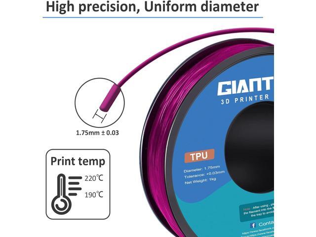 GIANTARM TPU Filament 1.75mm Flexible Soft 3D Printer Consumables Pink,95A 1kg Spool (2.2 lbs.), Dimensional Accuracy +/- 0.05 mm