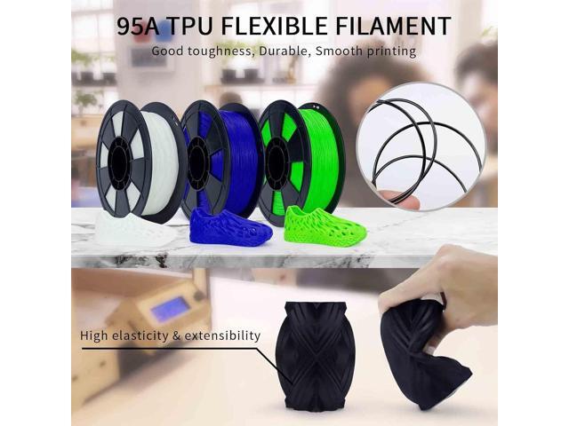 ZIRO TPU Filament 1.75mm 3D Printer Filament, Shore 95A Hardness TPU, Flexible Soft Material, 0.8KG/1.8lbs Spool, Fit Most FDM 3D Printers, Black