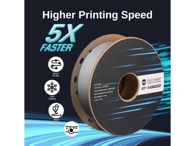 SainSmart GT-3 High Speed Matte PLA Filament 1.75mm, High Flow 3D Printer Filament, Gray, 2.2 LBS (1KG) Spool, Dimensional Accuracy +/- 0.02mm